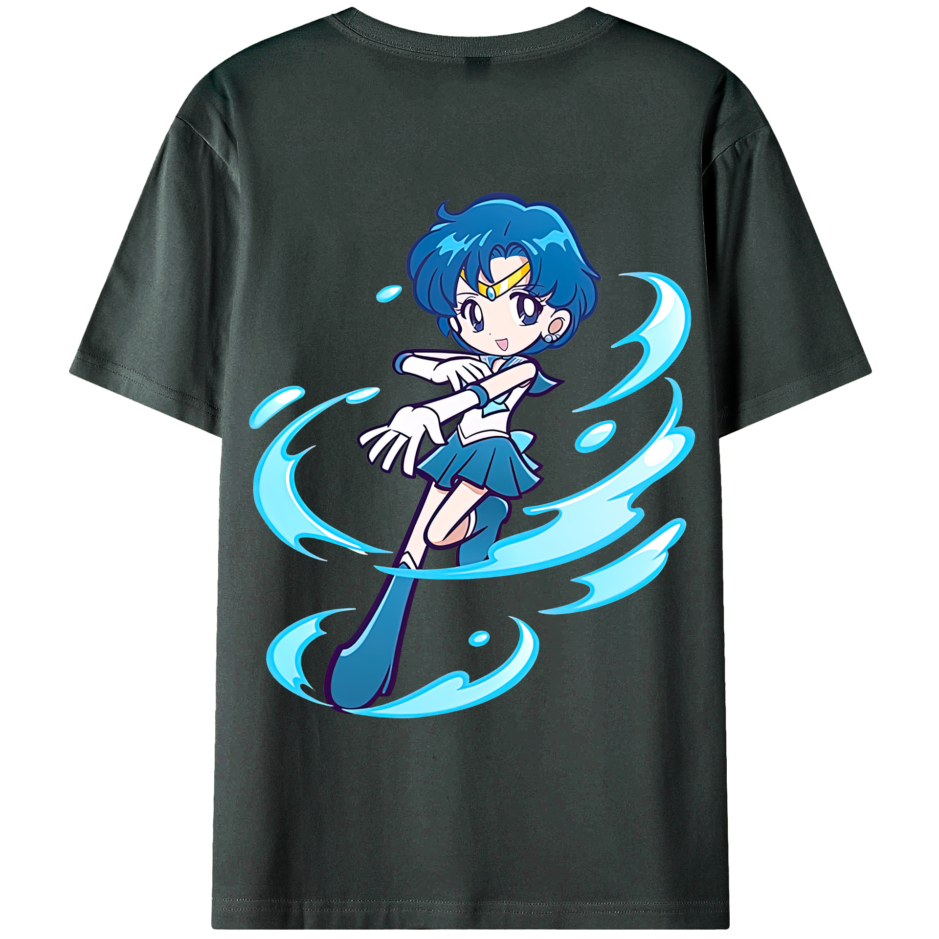 （画像用） 美少女戦士セーラームーン 水野 亜美 みずの あみ Sailor Moon Mizuno Ami 綿100％ メンズ半袖Tシャツ（バックプリント） 通気性